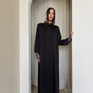 שמלת ערב לורקס שילוב רשת נצנצים עם ביטנה- שחור