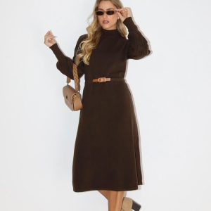 שמלות סריג פלוס חגורה בצבעים