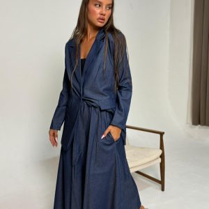 חליפת בלייזר ג'ינס כהה