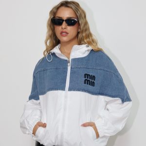 ג'קט שילוב ג'ינס מי מיו במוקה/לבן