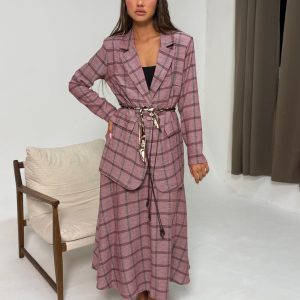 חליפת בלייזר מהודרת משבצות צבע יין