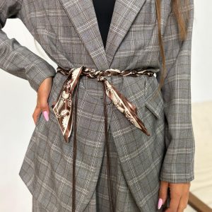 חליפת בלייזר מהודרת משבצות פס חום