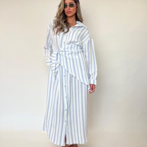 שמלת פסים מכופתרת 2 חלקים