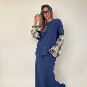חליפה שילוב משבצות בשרוול